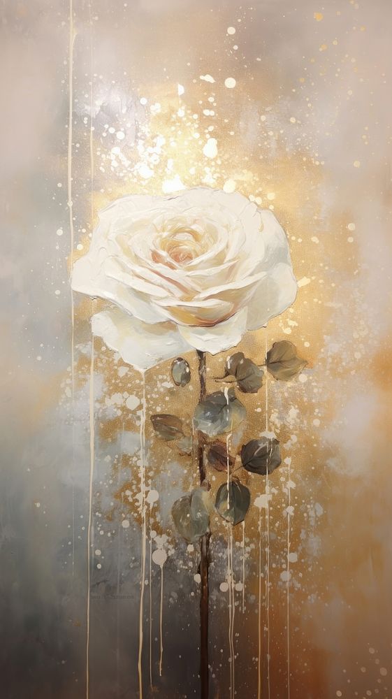 White rose wallpaper painting flower plant. AI generated Image by rawpixel.