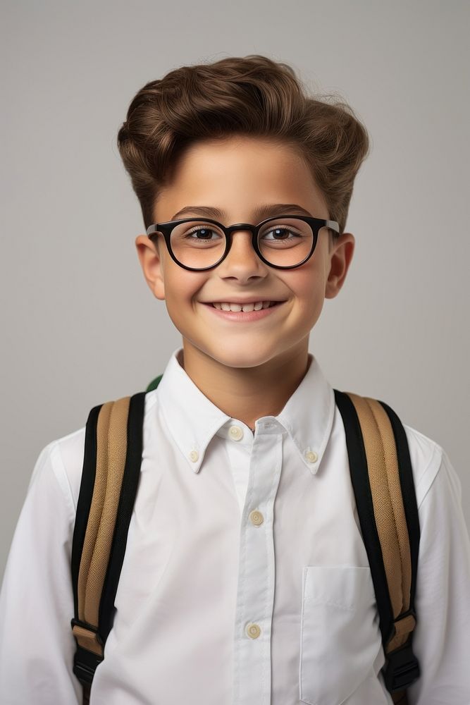 A smile student boy portrait glasses shirt. AI generated Image by rawpixel.