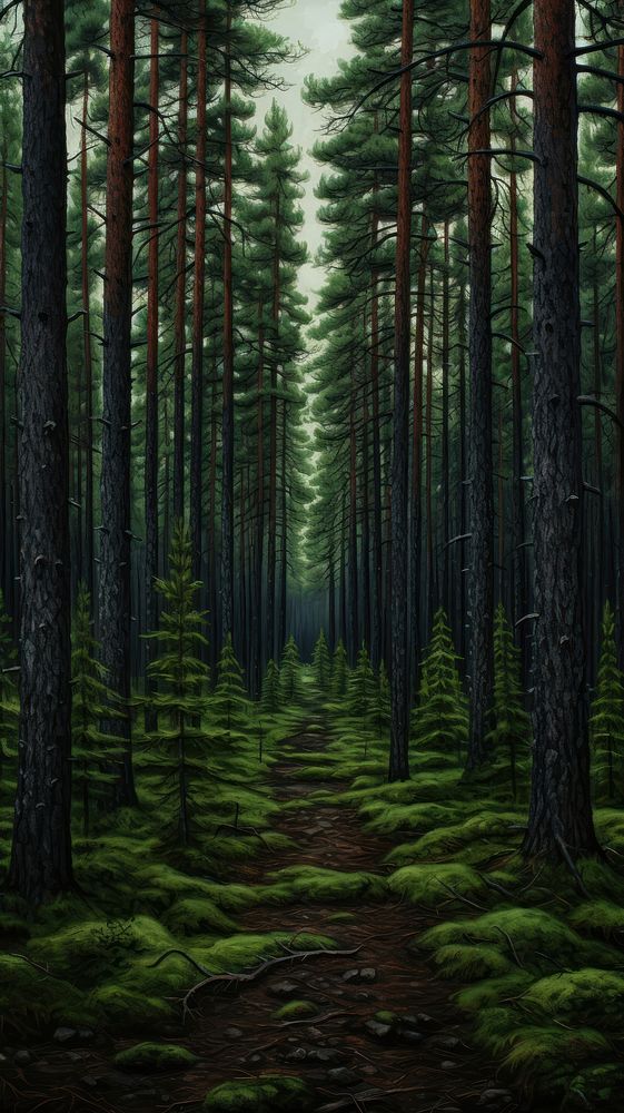 Pine forest nature wilderness landscape. AI generated Image by rawpixel.