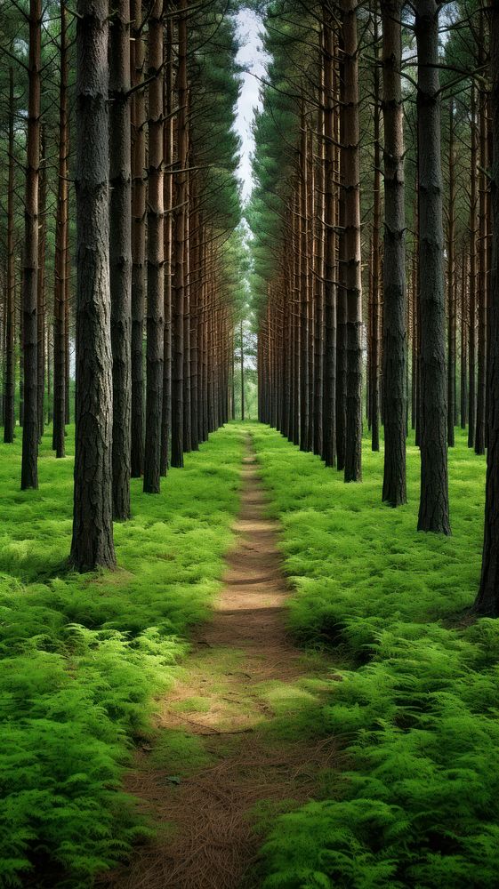 Pine forest nature outdoors woodland. AI generated Image by rawpixel.