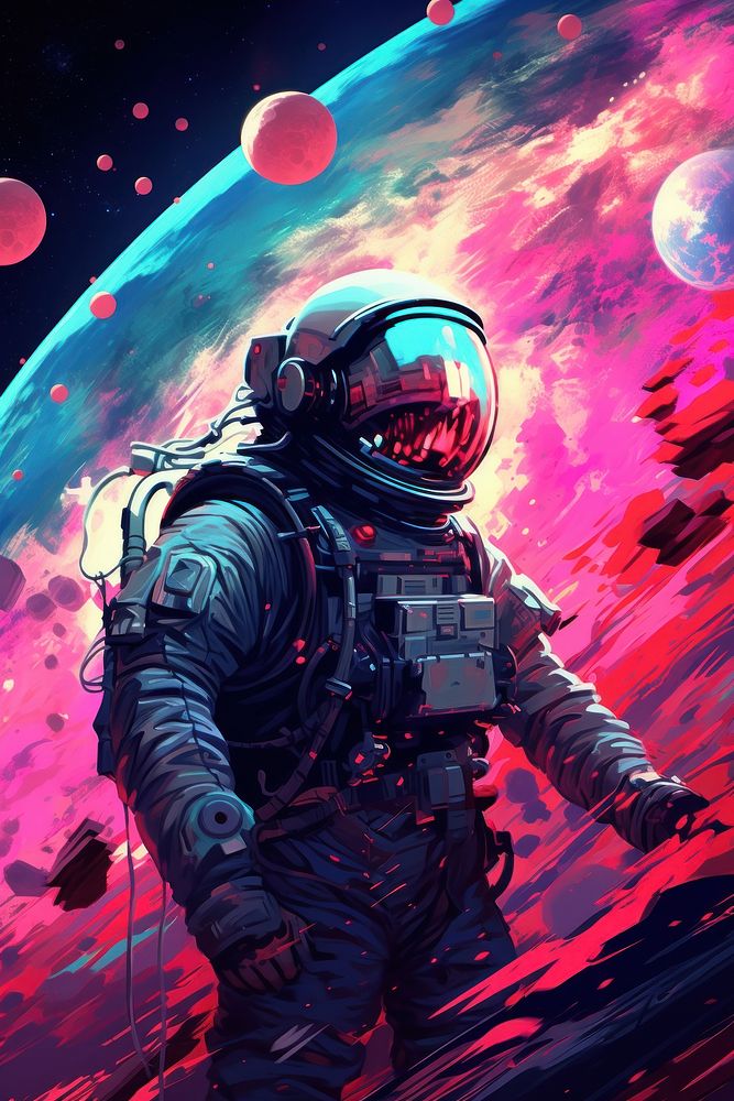 Space travel illustration planet night moon. 