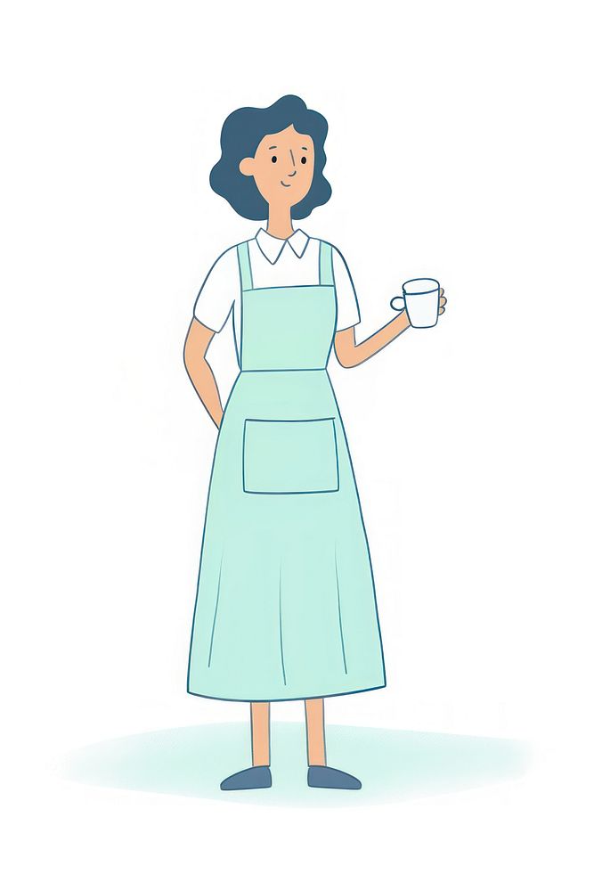 Women wearing apron holding cup of coffee cartoon happiness standing. AI generated Image by rawpixel.