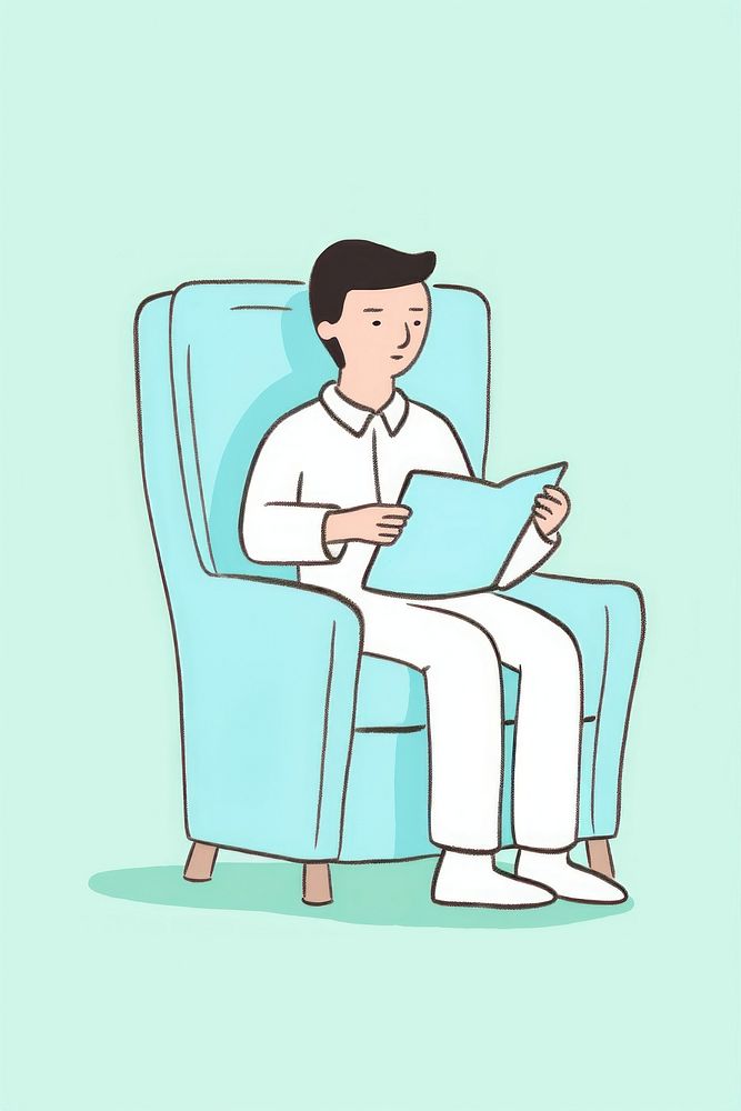 Man working on tablet on an armchair furniture reading drawing. AI generated Image by rawpixel.