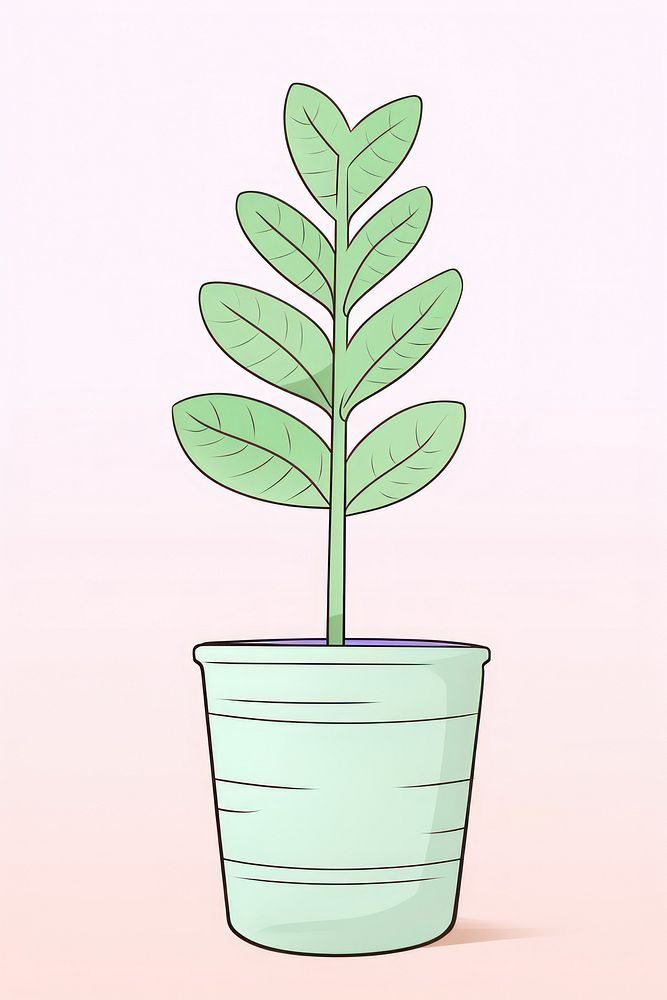 Potted plant cartoon leaf line. AI generated Image by rawpixel.