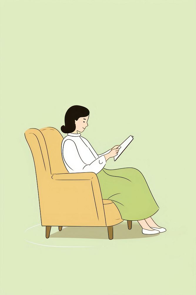 Women working on tablet on an armchair furniture reading cartoon. AI generated Image by rawpixel.