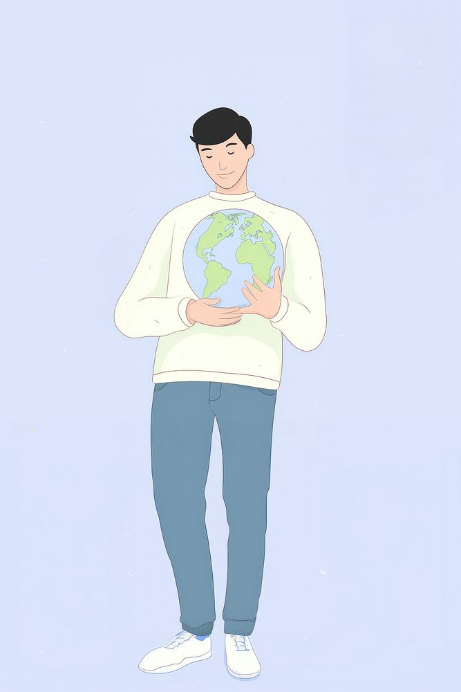 Man holding globe cartoon space environmentalist. AI generated Image by rawpixel.
