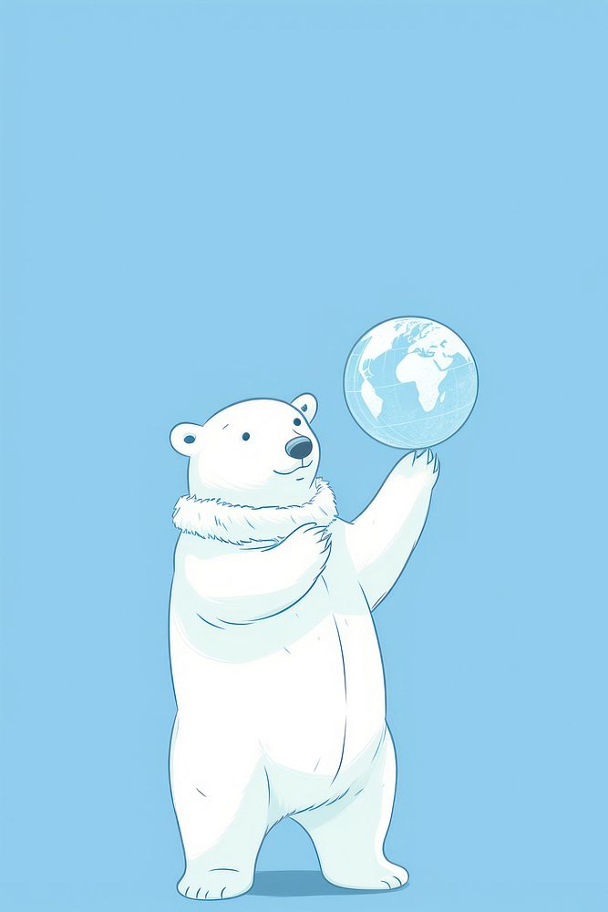 Polar bear holding globe cartoon mammal nature. AI generated Image by rawpixel.
