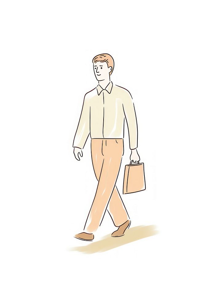Office worker man holding a hand bag walking to work drawing cartoon sketch. AI generated Image by rawpixel.