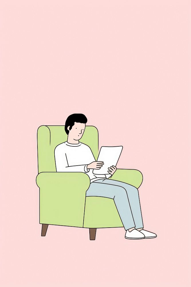 Man working on tablet on an armchair furniture computer reading. AI generated Image by rawpixel.