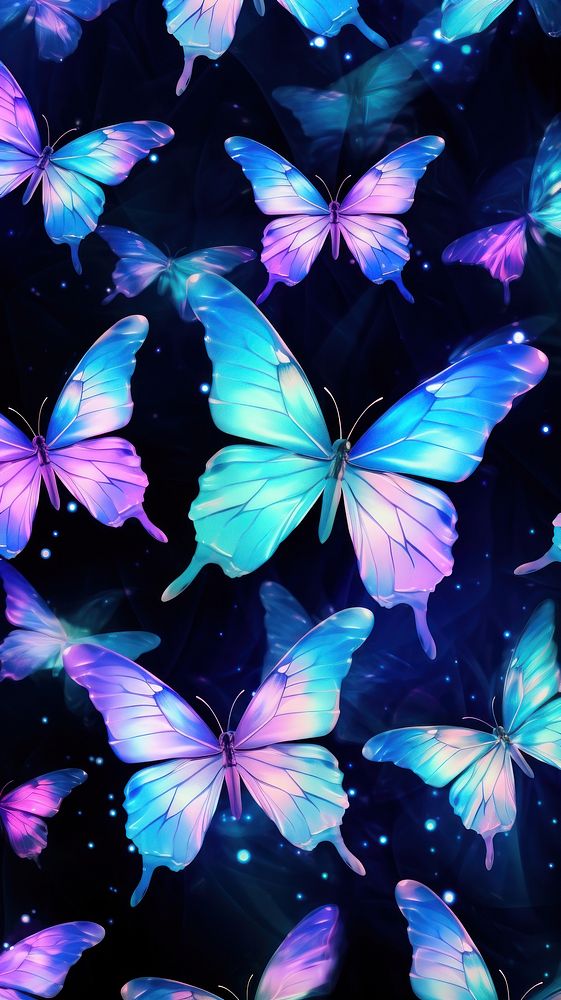 Holographic butterflies pattern blue backgrounds butterfly. AI generated Image by rawpixel.