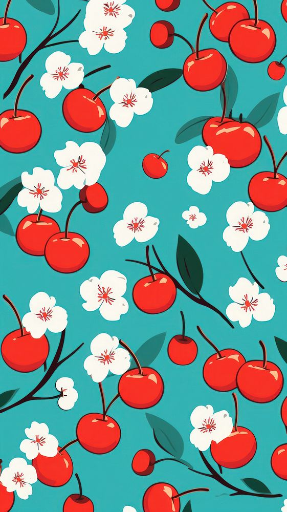 Cherry pattern wallpaper plant. AI generated Image by rawpixel.