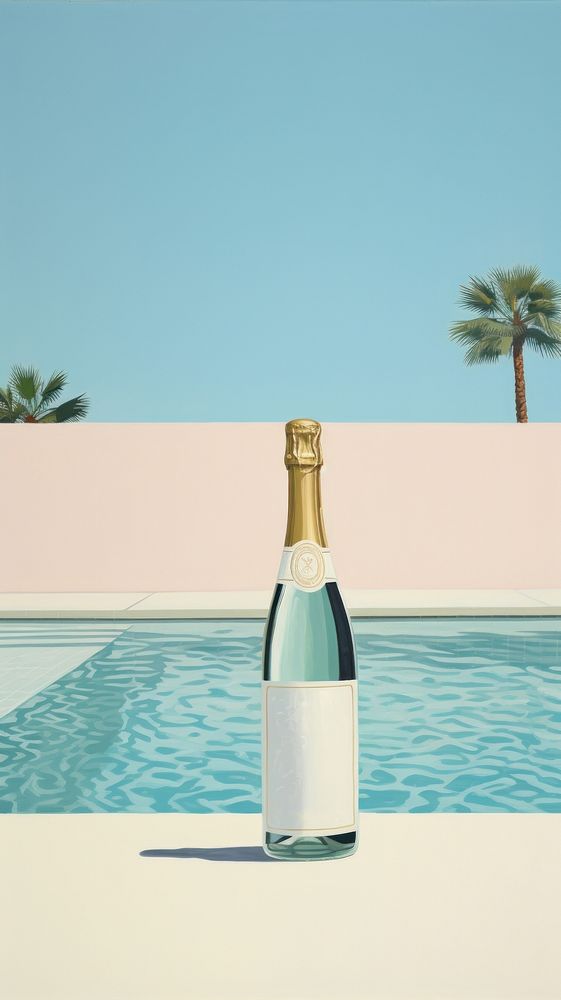 Champagne bottle on the poolside drink wine refreshment. AI generated Image by rawpixel.