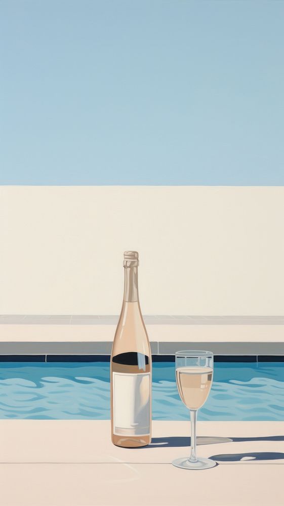 Champagne bottle on the poolside outdoors drink architecture. AI generated Image by rawpixel.