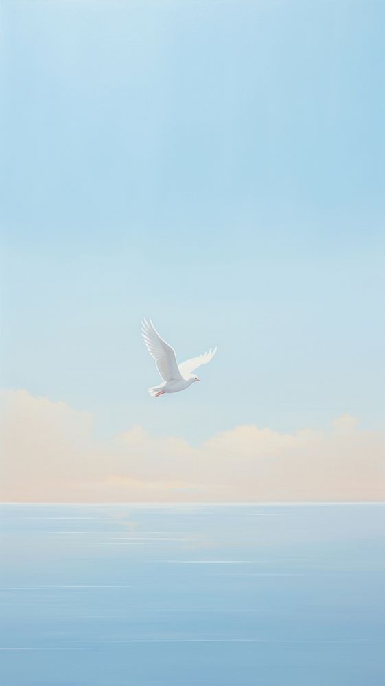 A white dove outside the window with seascape background seagull flying bird. AI generated Image by rawpixel.