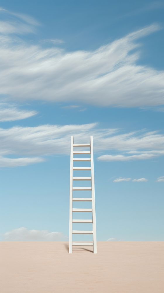 A white ladder in the desert with sky background outdoors horizon nature. 