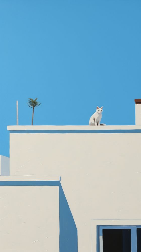 A cat on the rooftop architecture building outdoors. AI generated Image by rawpixel.