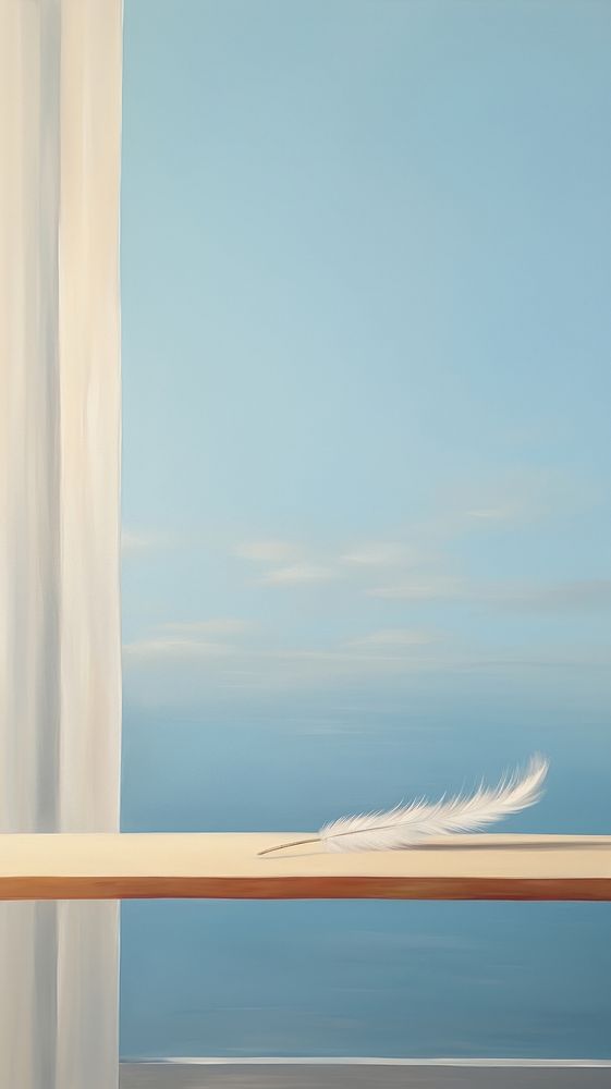 A feather on the table next to the window with sky background horizon nature tranquility. AI generated Image by rawpixel.