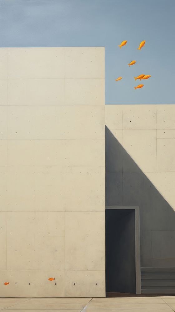 A gold fishs in the air outside the building architecture wall outdoors. AI generated Image by rawpixel.