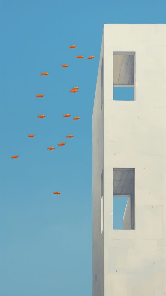 A goldfishes in the air outside the building architecture outdoors flying. AI generated Image by rawpixel.