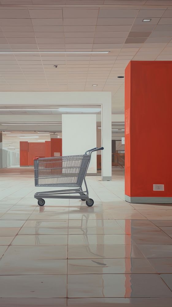 Abandoned shopping mall with old shopping cart flooring architecture building. AI generated Image by rawpixel.