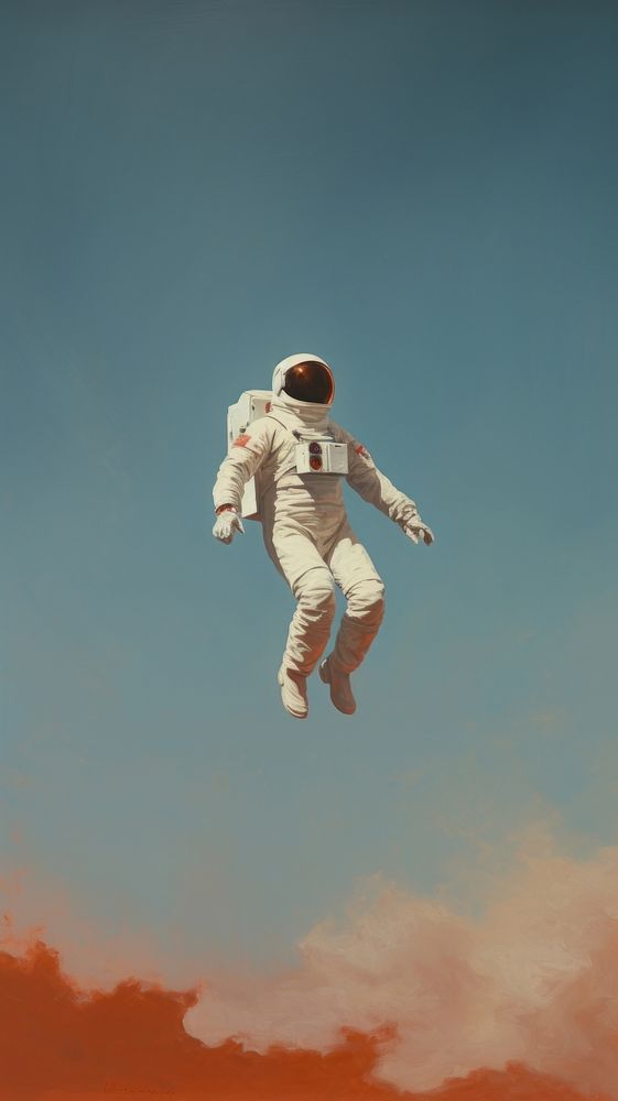 Astronaut flying in the sky with a white bird space outdoors recreation