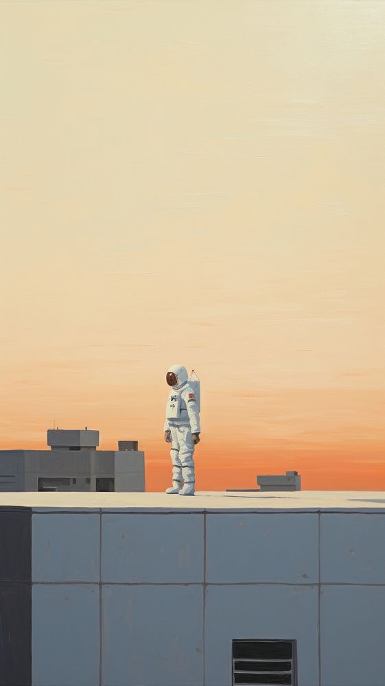 Astronaut standing on the rooftop outdoors space sky. AI generated Image by rawpixel.