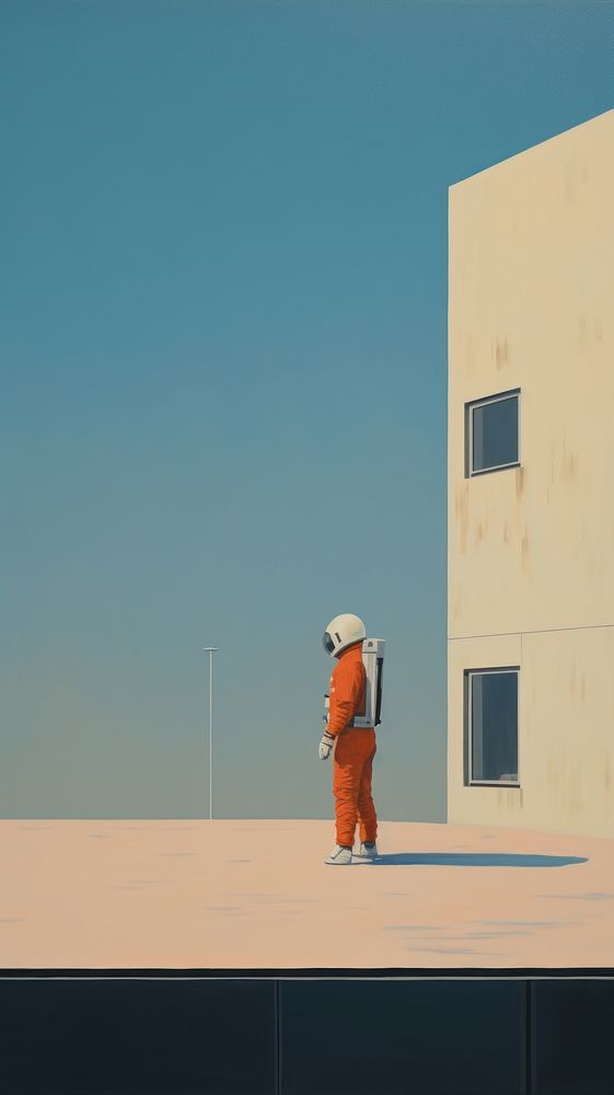 Astronaut standing on the rooftop adult architecture building. AI generated Image by rawpixel.
