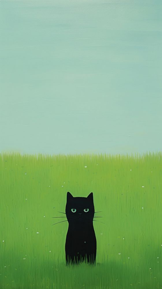 Black cat in green field animal mammal pet. AI generated Image by rawpixel.