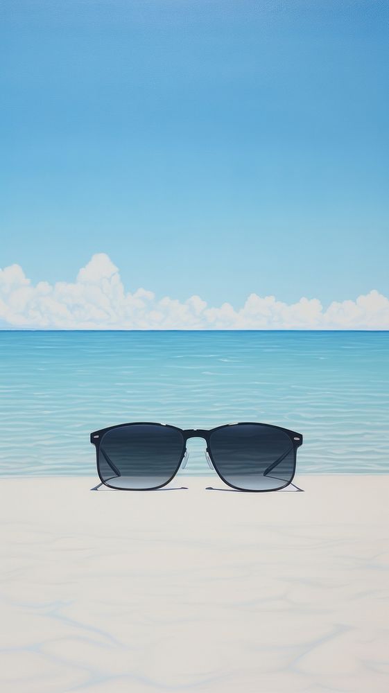 Black sunglasses on the beach with sea background outdoors summer nature. AI generated Image by rawpixel.