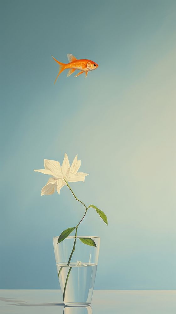Goldfish in the air with flower animal plant freshness. AI generated Image by rawpixel.