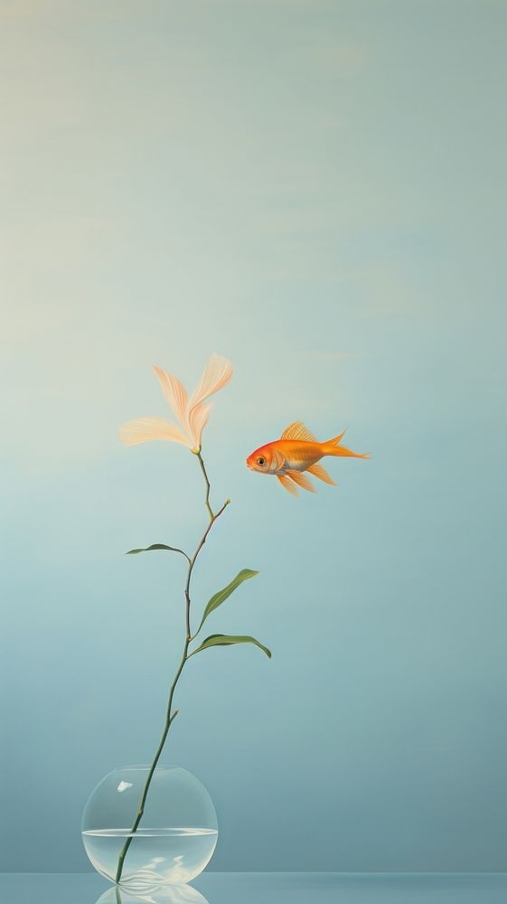 Goldfish in the air with flower animal plant reflection. AI generated Image by rawpixel.