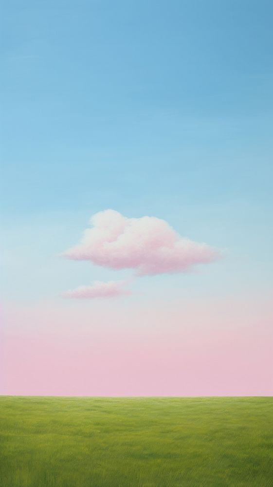 Green grass hill with a pink fluffy cloud and blue sky outdoors horizon nature. AI generated Image by rawpixel.