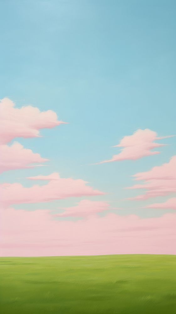 Green grass hill with a pink fluffy cloud and blue sky outdoors horizon nature. AI generated Image by rawpixel.