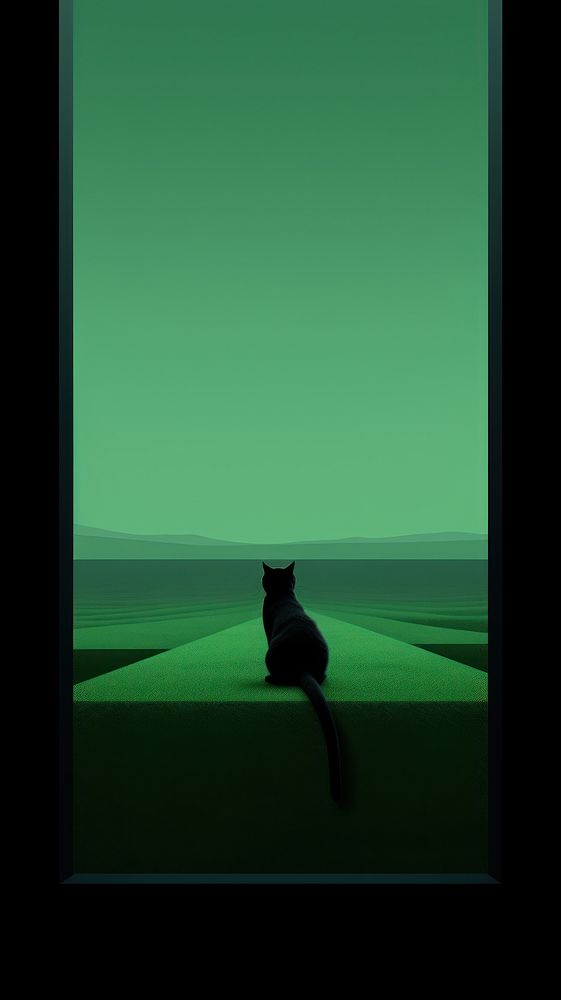 Green landscape with black cat silhouette animal mammal. AI generated Image by rawpixel.