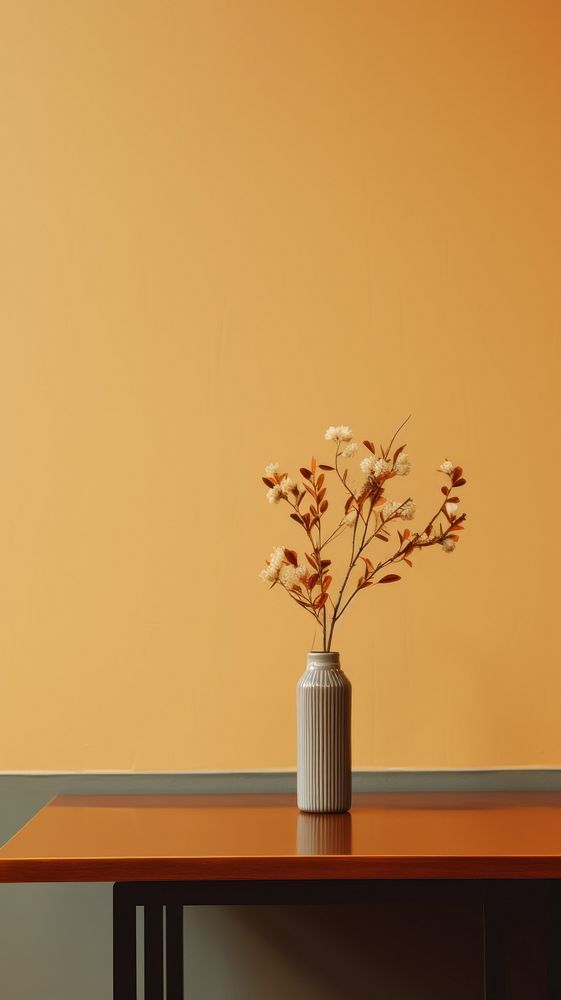 Flower vase onthe table in retro resturant furniture plant houseplant. AI generated Image by rawpixel.