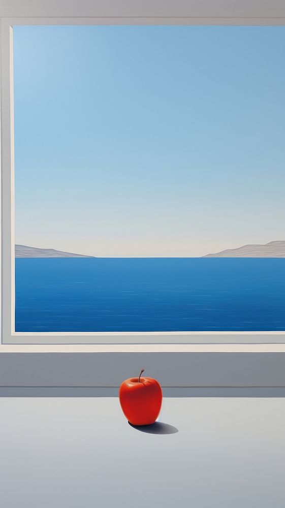 Minimal seascape out of the window view with a red apple painting nature sky. AI generated Image by rawpixel.