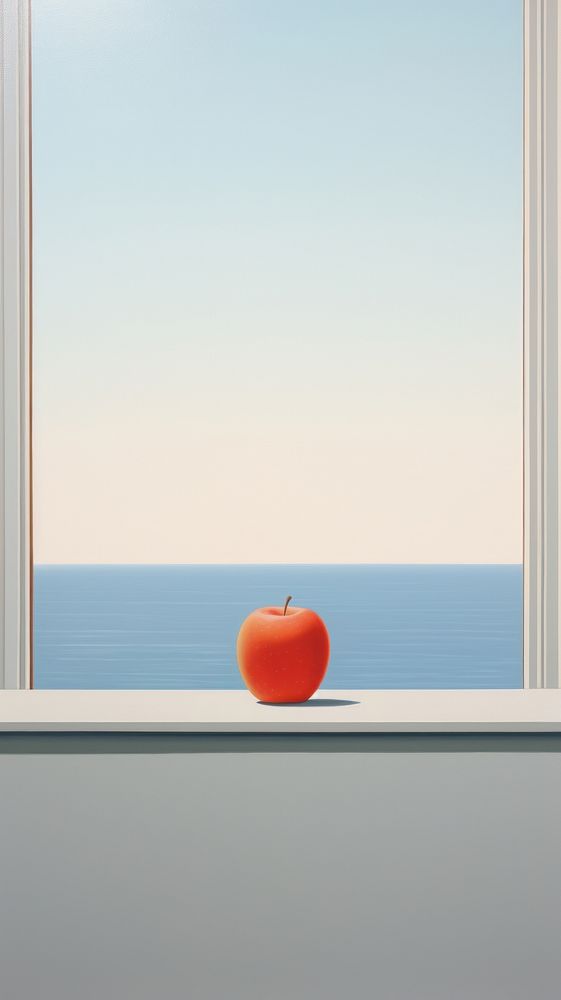 Minimal seascape out of the window view with a red apple windowsill tranquility horizon. AI generated Image by rawpixel.