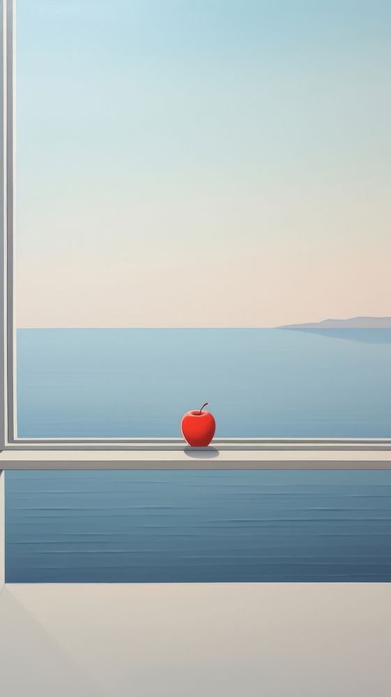Minimal seascape out of the window view with a red apple nature sky tranquility. AI generated Image by rawpixel.