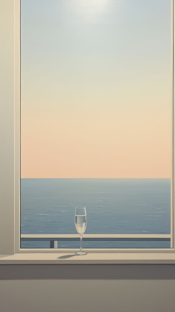 Minimal seascape out of the window view with a champagne nature glass sky. AI generated Image by rawpixel.