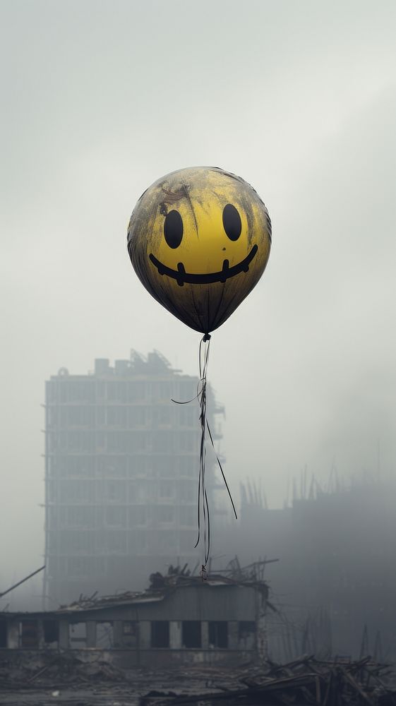 Smiley balloon floating outdoors transportation architecture. AI generated Image by rawpixel.