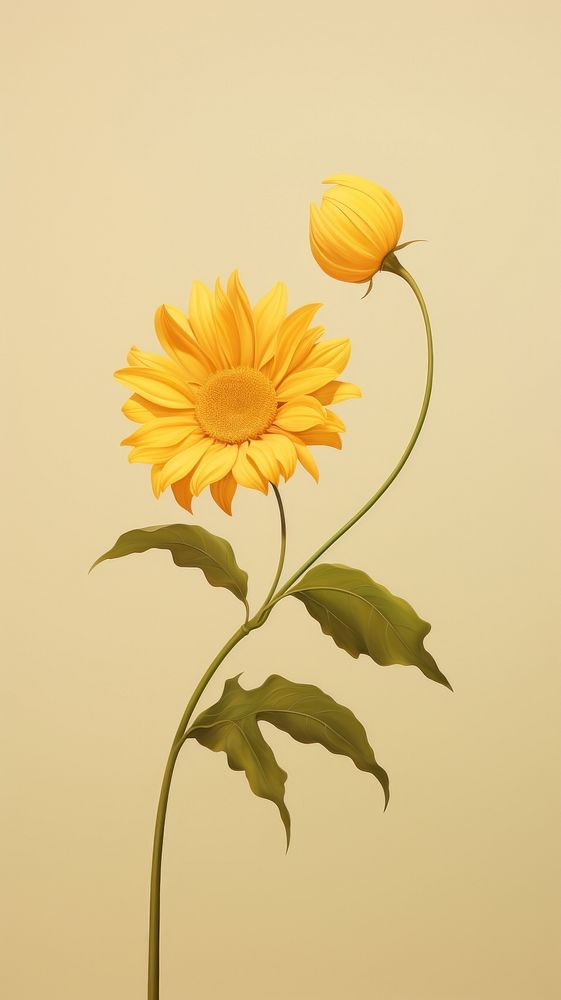 Sunflower and crescent moon in the sky background petal plant inflorescence. AI generated Image by rawpixel.