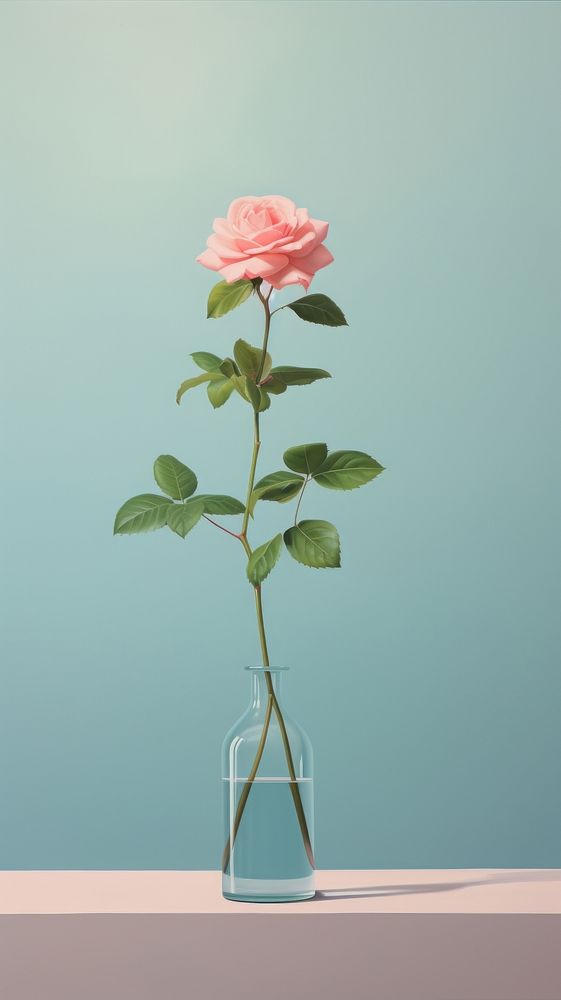 Rose in vase st the flower shop painting plant inflorescence. AI generated Image by rawpixel.