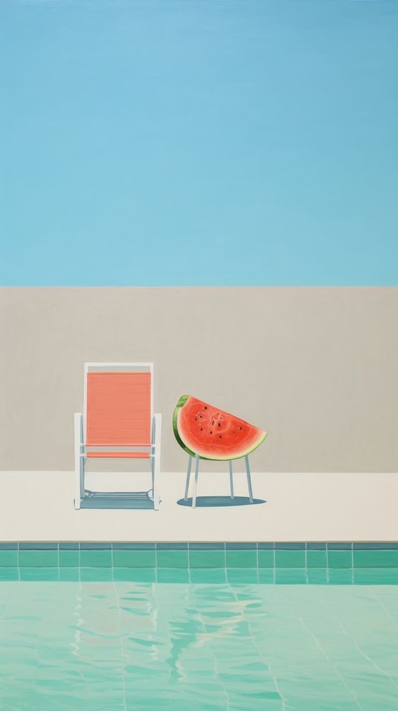 Watermelon and drinks on the poolside furniture summer chair. AI generated Image by rawpixel.