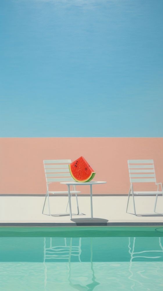 Watermelon and drinks on the poolside summer furniture painting. AI generated Image by rawpixel.