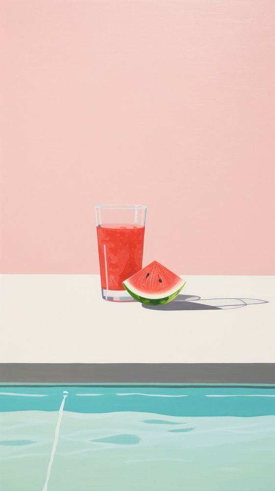 Watermelon and drinks on the poolside painting fruit food. AI generated Image by rawpixel.