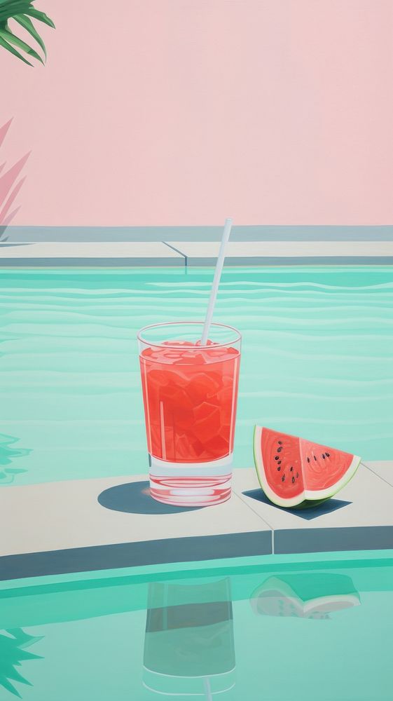 Watermelon and drinks on the poolside summer fruit plant. AI generated Image by rawpixel.