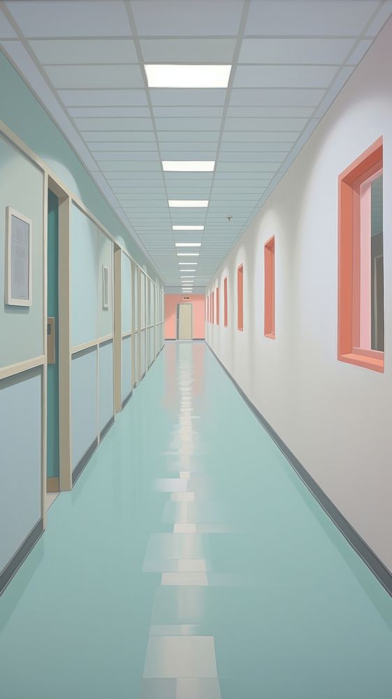 Walkway in hospital painting architecture punishment. AI generated Image by rawpixel.