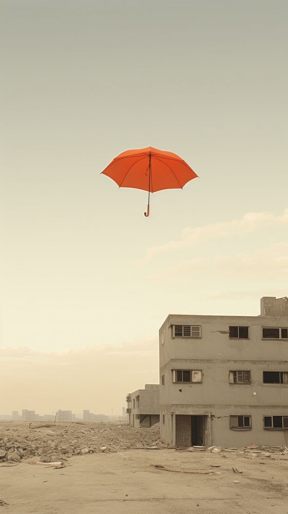 Umbrella in the sky city architecture building. AI generated Image by rawpixel.