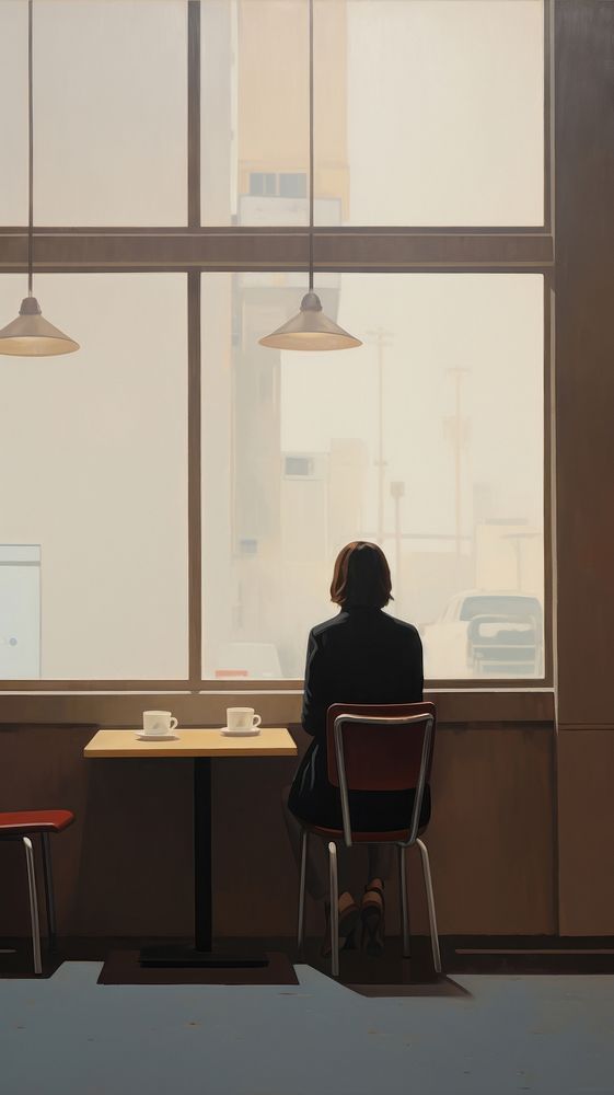 View from outside of restaurant showing a woman inside furniture office table. AI generated Image by rawpixel.
