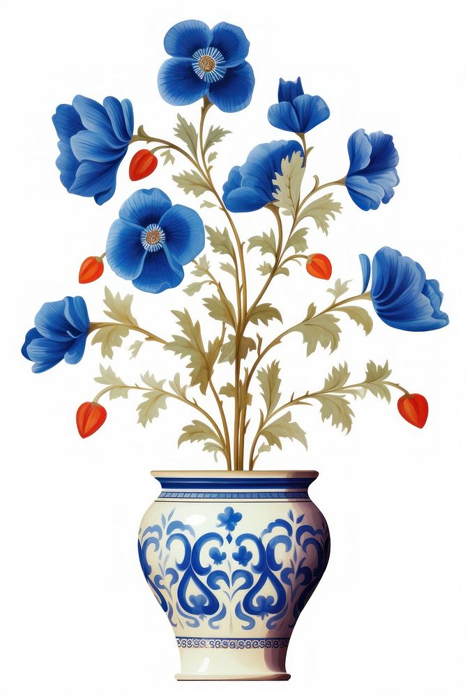 Potted flower plant porcelain painting vase. AI generated Image by rawpixel.